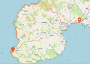 Map of Cornwall Peninsula